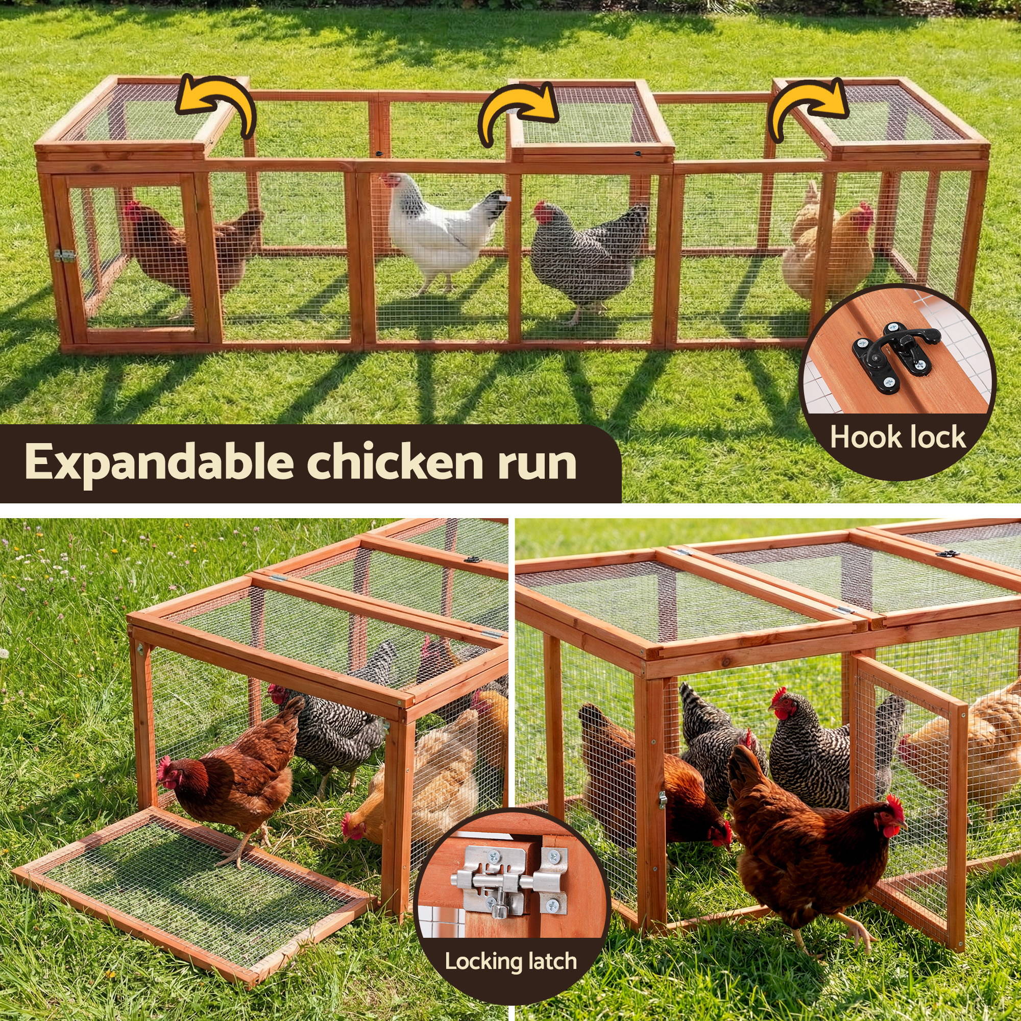 i.Pet Chicken Coop Wooden Pet Run Rabbit Hutch Large Outdoor Cage with Play Area Brown โ image 6