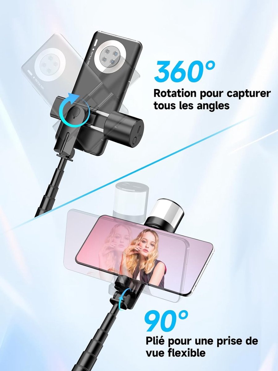 Selfie stick - Phone tripod - Tripod with auxiliary light - Mobile phone holder - With lighting function - Remote control - 75mm aluminum phone holder - Selfie — image 4