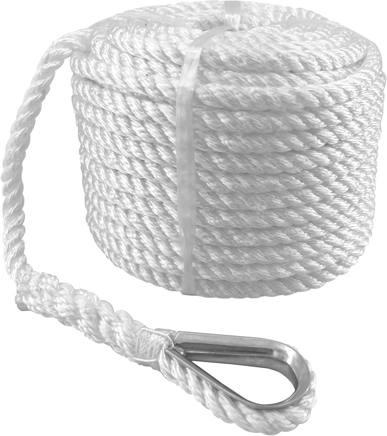 Solid Braid Nylon Anchor Rope (3/8" x 100') Line Boat with Stainless Steel Thimble & Shackle — image 5