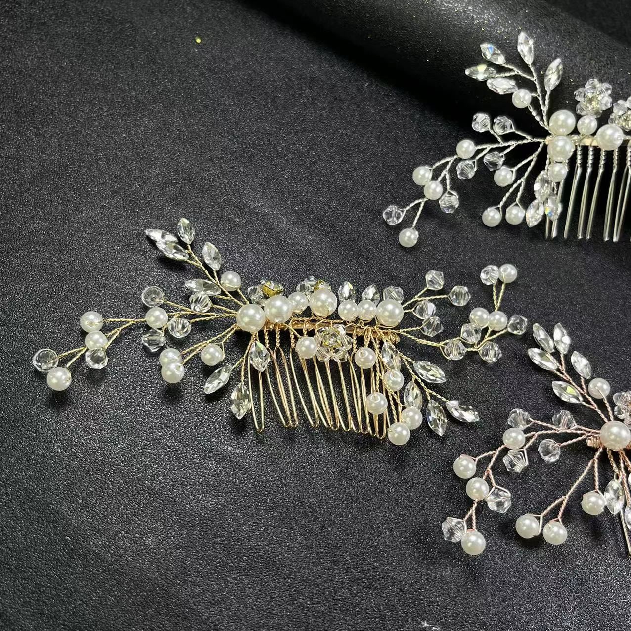 Silver Bridal wedding hair accessories Pearl Hair Comb Crystal Headdress Banquet Hair Accessories Bridal Headdress Insert Comb โ image 5