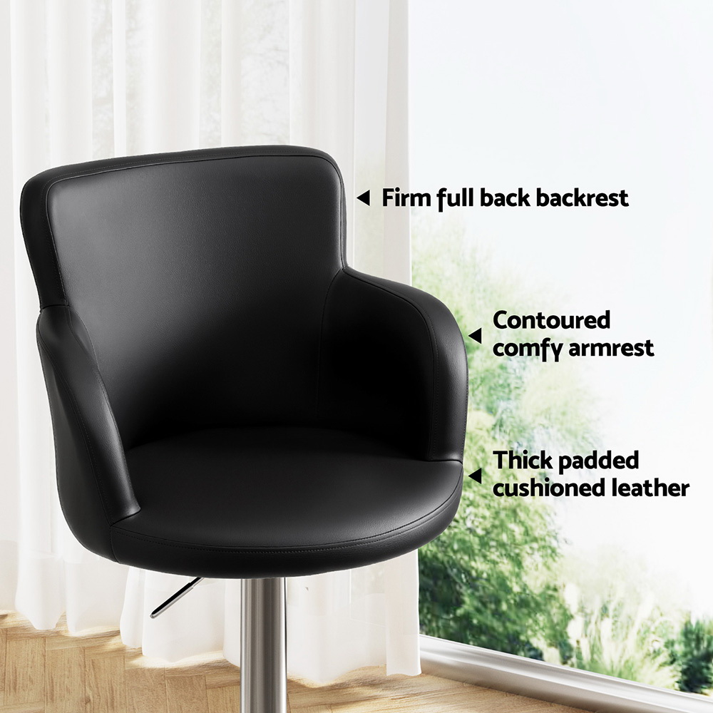 Artiss 2x Leather Bar Stools Swivel Adjustable Gas Lift PU Counter Chairs Black — image 5