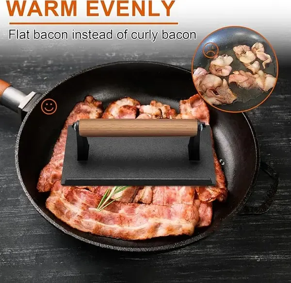 Heavy Duty Cast Iron Smash Burger Press Set with Ergonomic Wooden Handle and Ribbed Base for BBQ Griddles and Home Cooking โ image 5