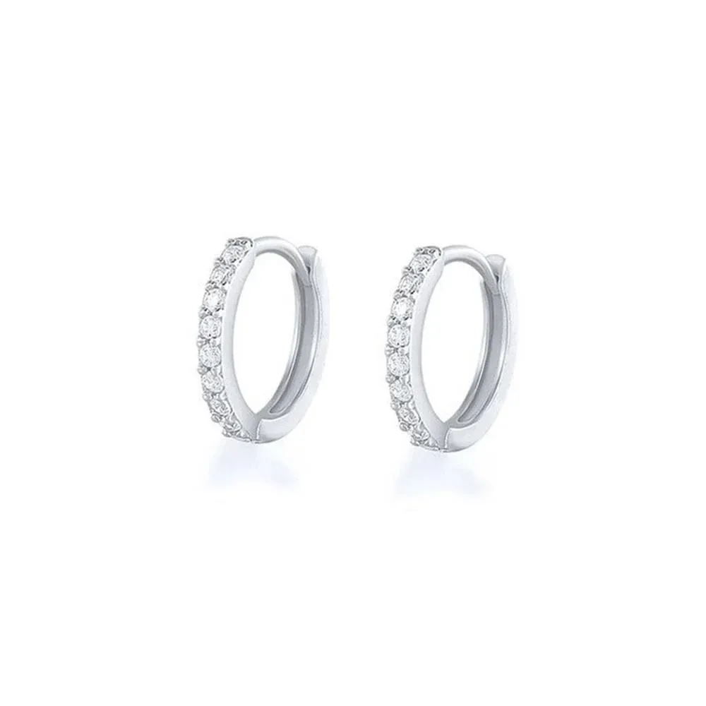 7sizes Hoop Earring Silver Zirconia Ear Huggie Hoop Cartilage Piercing Jewellery - Silver-9mm