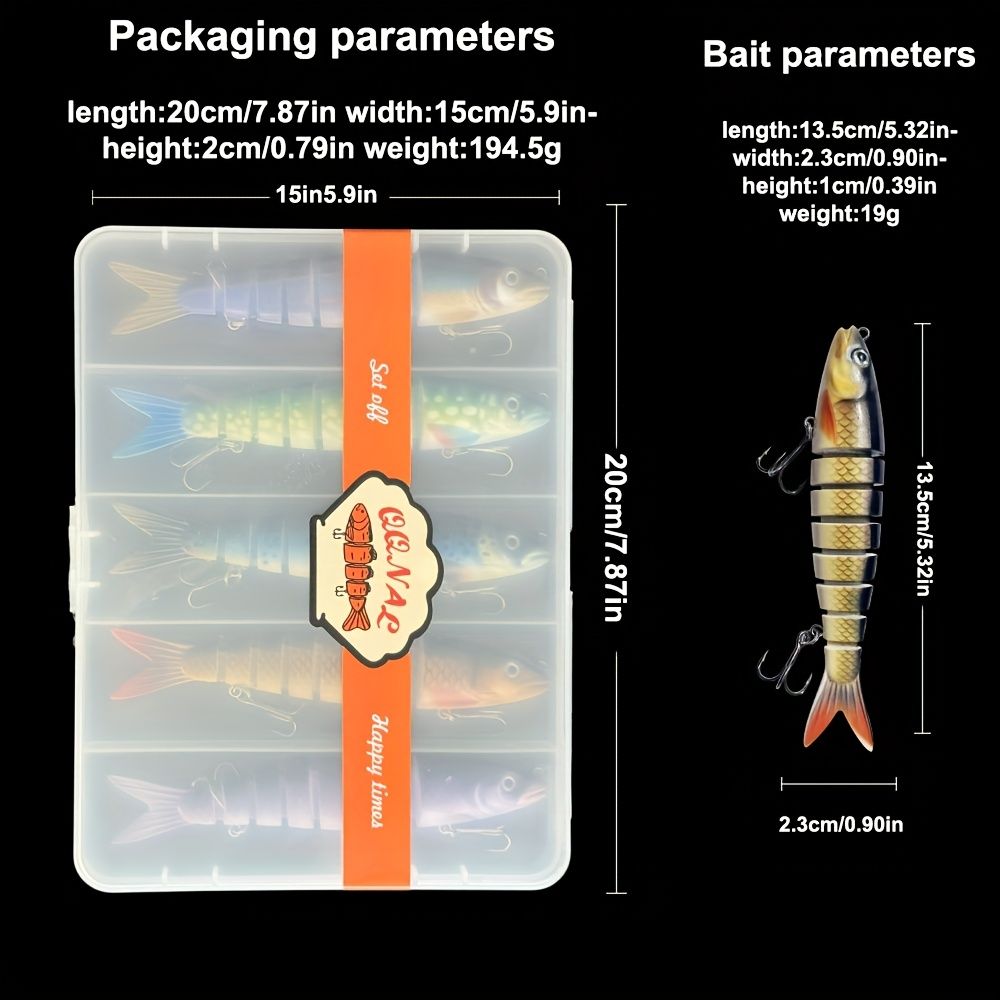 QQNAL5PCS Lure Beginner Set - 7-section sink bait suitable for both fresh and saltwater, stylish swimming style, long-distance casting without breaking the โ image 3