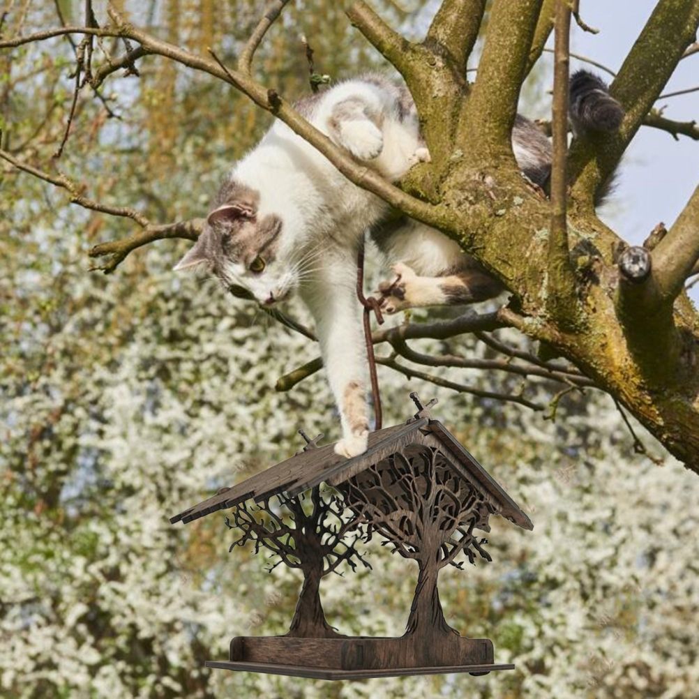 Wooden Bird Feeder Hanging Seed Container Tray for Wild Birds Home Garden Yard Tree Decoration — image 4