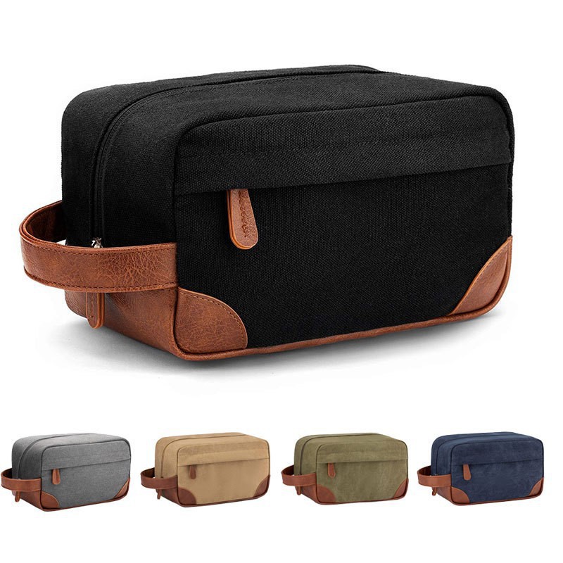 Black And Brown Men's Canvas Toiletry Bag - Large Capacity Water-Resistant Travel Organizer Dopp Kit with Handle โ image 2