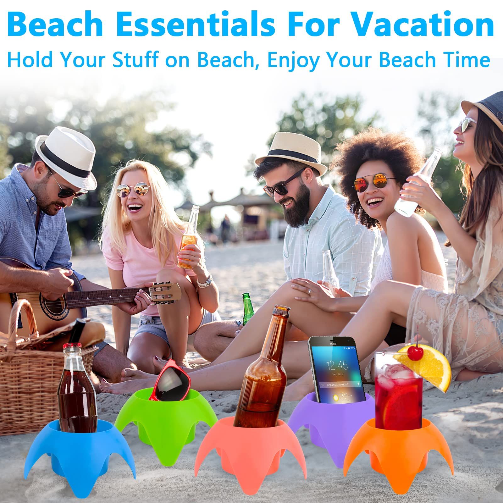 Beach Cup Holder-Beach Accessories for Vacation Beach Drink Holder Sand Cup Holder Beach Essentials Must (Multi-Color, 5 Packs) — image 4