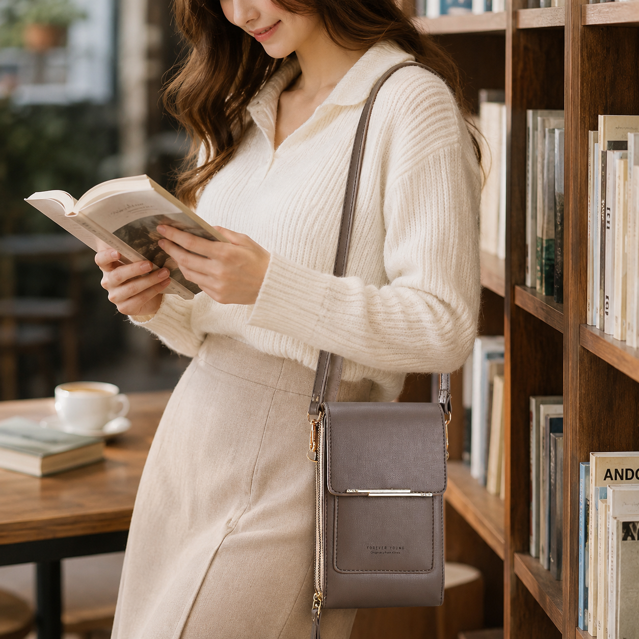 Gray Touch Screen Phone Wallet Crossbody Bag for Women Vertical PU Leather Purse with Card Holder Zipper Pocket Adjustable Strap for Travel Shopping โ image 2