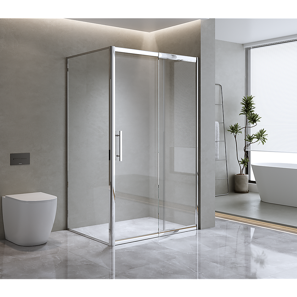 150mm Adjustable (1850x1010mm) Single Door Corner Sliding Glass Shower Screen in Chrome