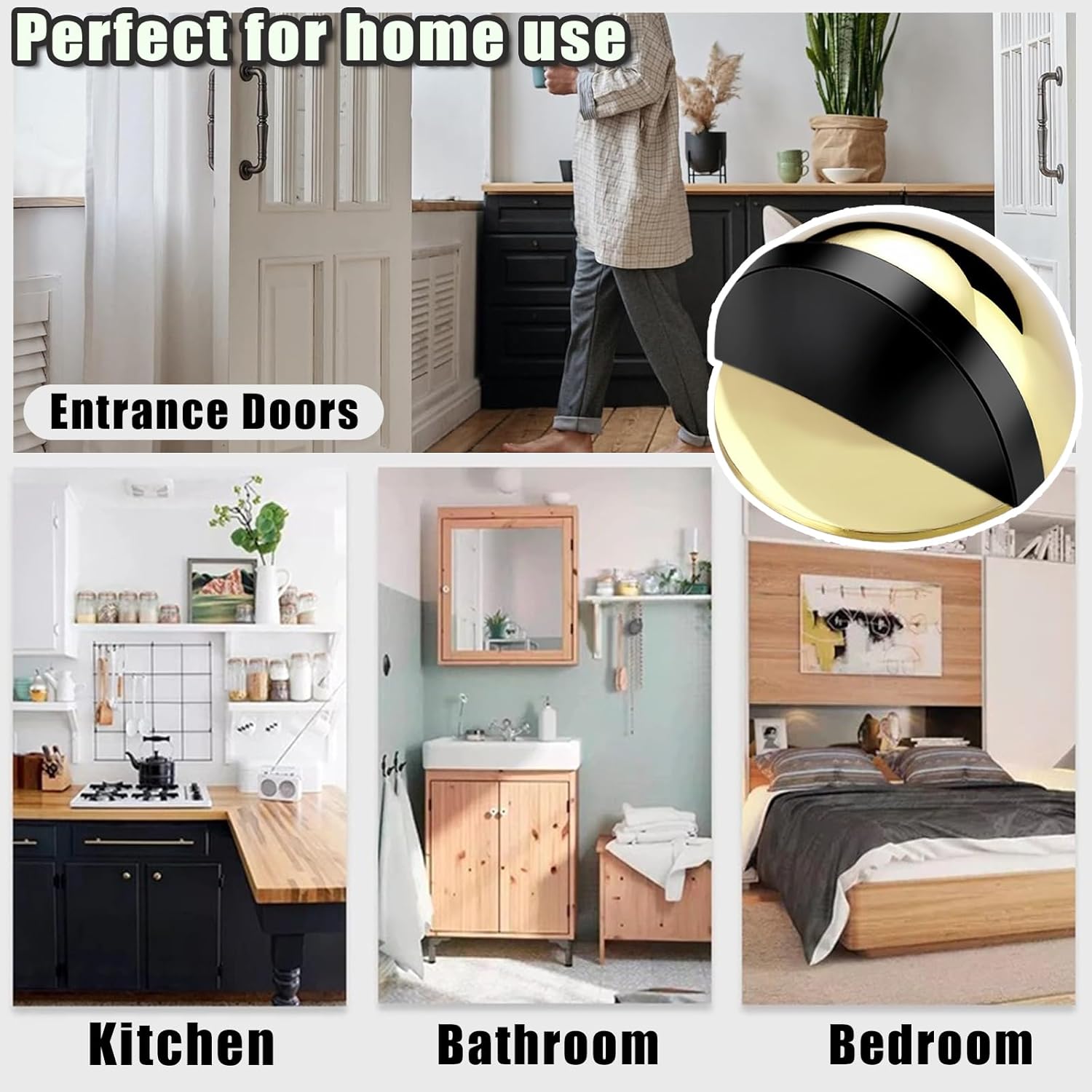 Drill-Free Floor Mounted Door Stoppers 3M Adhesive Self Adhesive Door Stoppers with Black Rubber Bumper Tips Floor Mount Half Dome Door Stopper for Office โ image 4