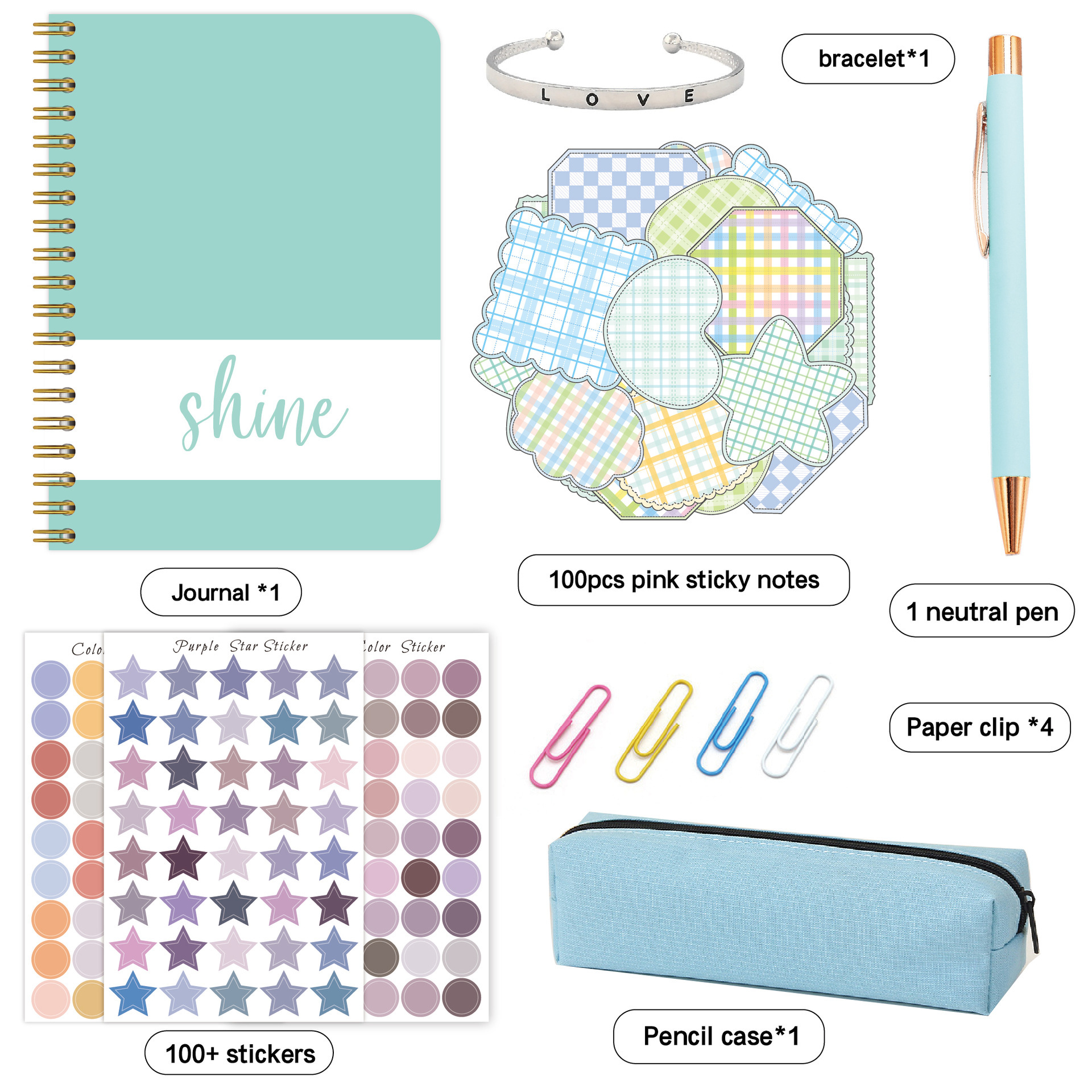Creative Journal Gift Set(Green) - Notebook, Pen, Stickers, and Accessories