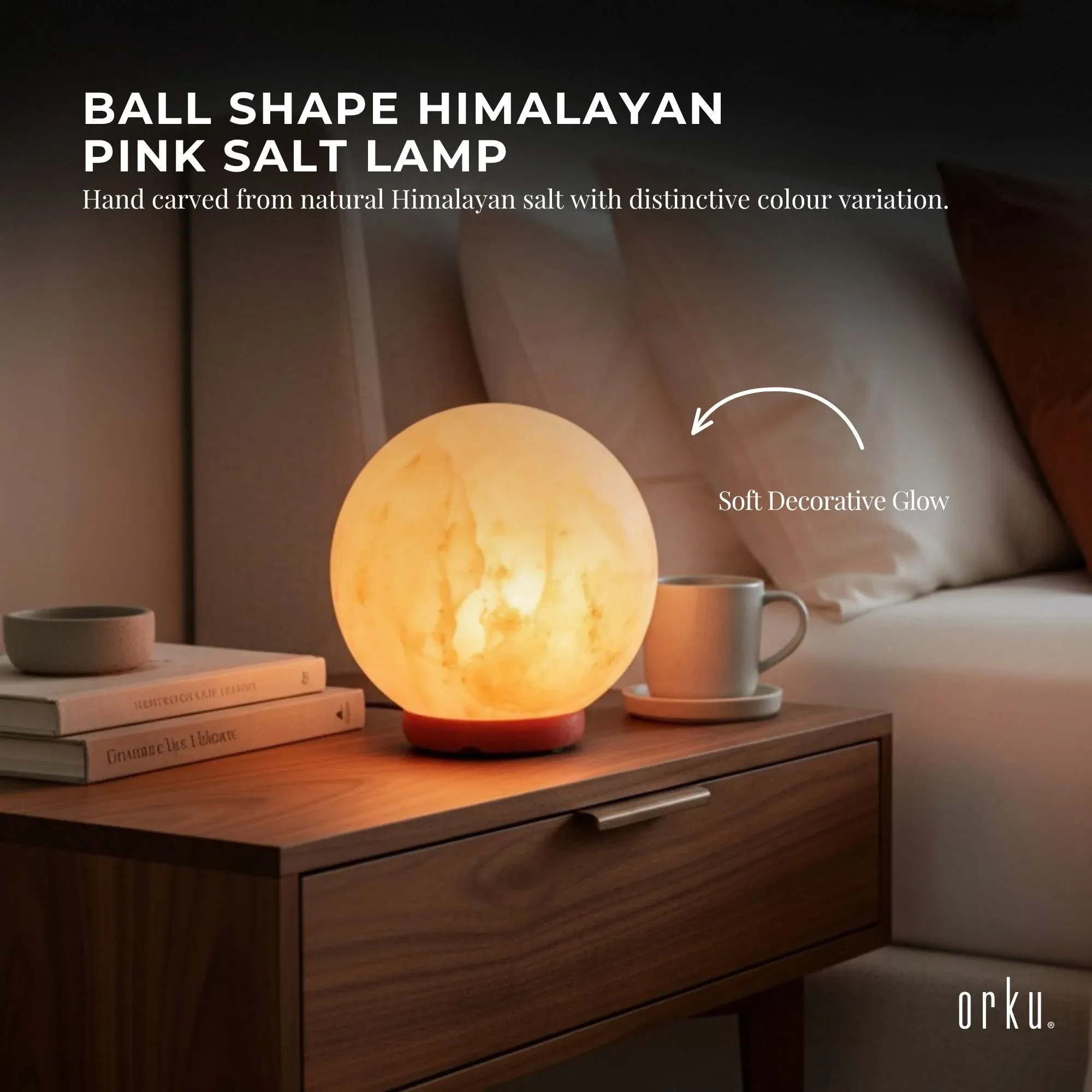 Orku 12cm Ball Shape Himalayan Pink Salt Lamp - Carved Sphere Night Light โ image 4