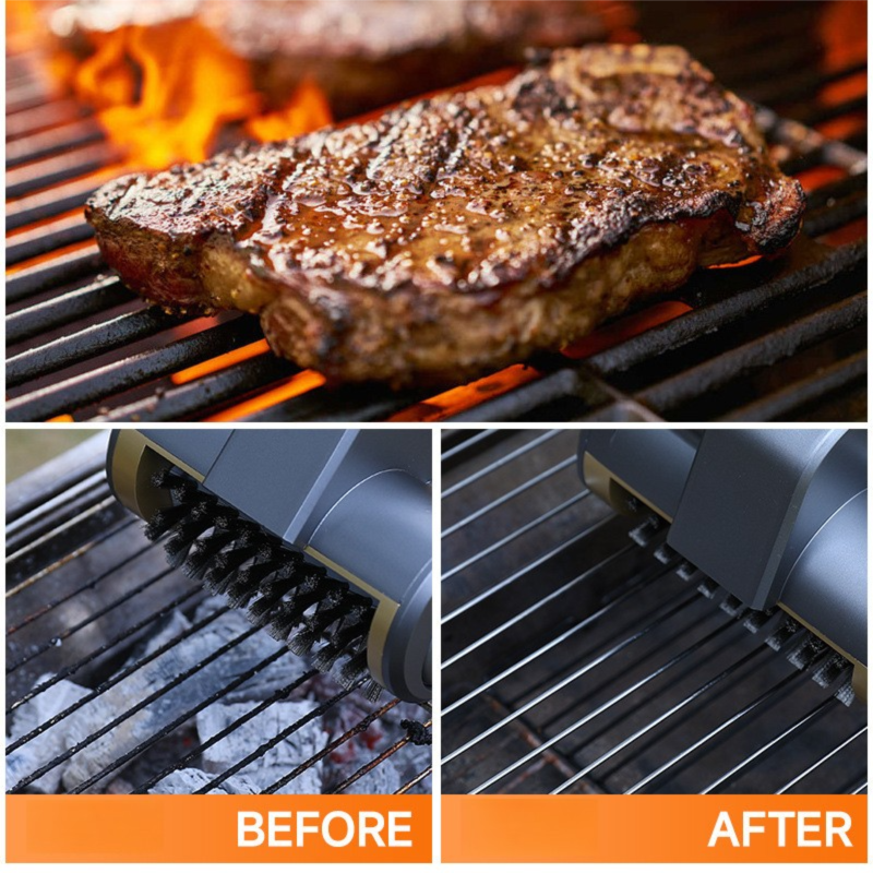 3-in-1 Gold Cordless Electric Grill Cleaner Built-in LED & USB Charging - Waterproof High Power BBQ Cleaning Brush with 2-Speed Setting — image 4