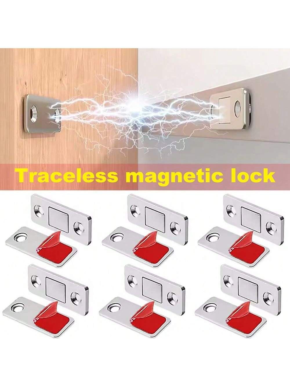 6 Pairs of No Drill Cabinet Magnetic Locks – Suitable for Drawers, Adhesive Cabinet Door Latch, Magnetic Closure for Kitchen Cabinet