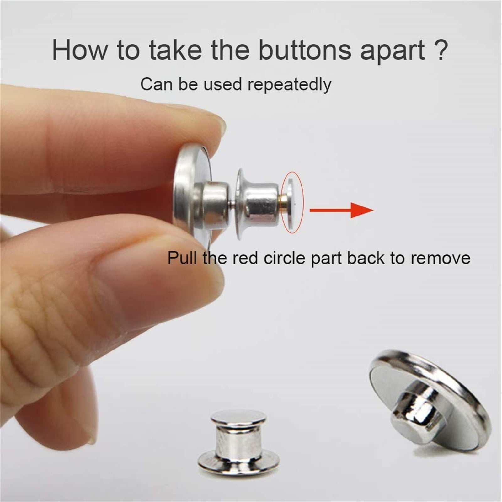 Button Pins for Loose Jeans, No Sew and No Tools Instant Replacement Snap Tack Pant Button, Reusable and Adjustable Metal Pants Button Tightener, 4 Sets, 0.67 โ image 4