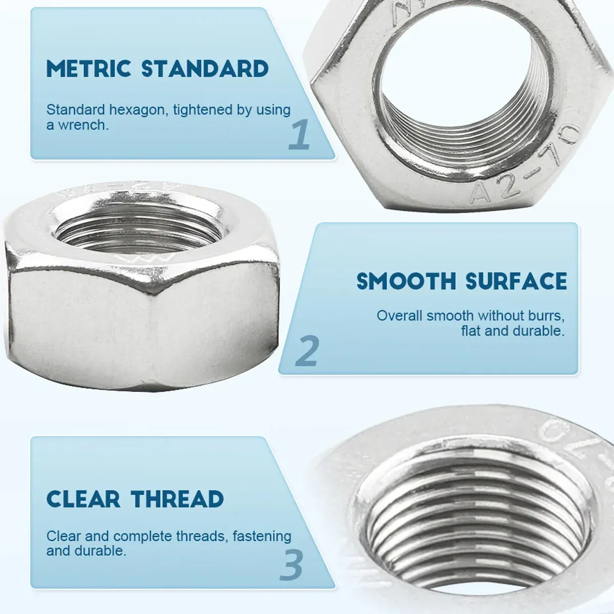 Stainless Steel Nuts 220pcs Nut Sets Hardware Fasteners Assortment Kit Nuts โ image 5