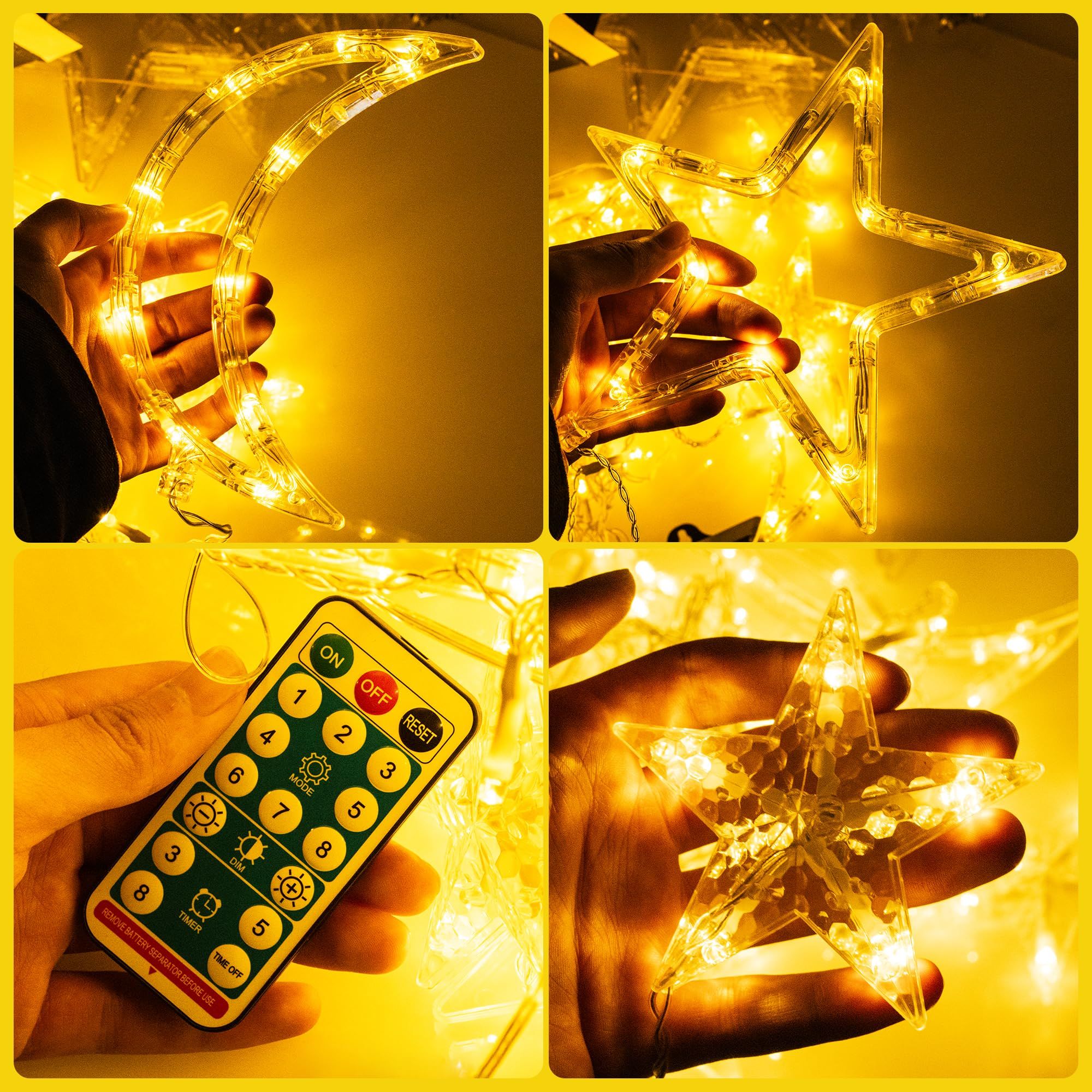 Solar Curtain Lights 138*LEDs, Star Moon Ramadan String Lights with 8 Lighting Mode, Waterproof Solar Powered Twinkle Hanging โ image 2