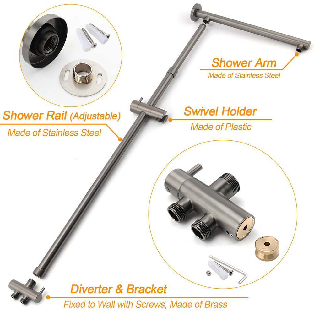 WELS Gun Metal 2in1 Round Shower 10" Rain Head Single Mode Handheld Sliding Rail Twin Taps Set โ image 4