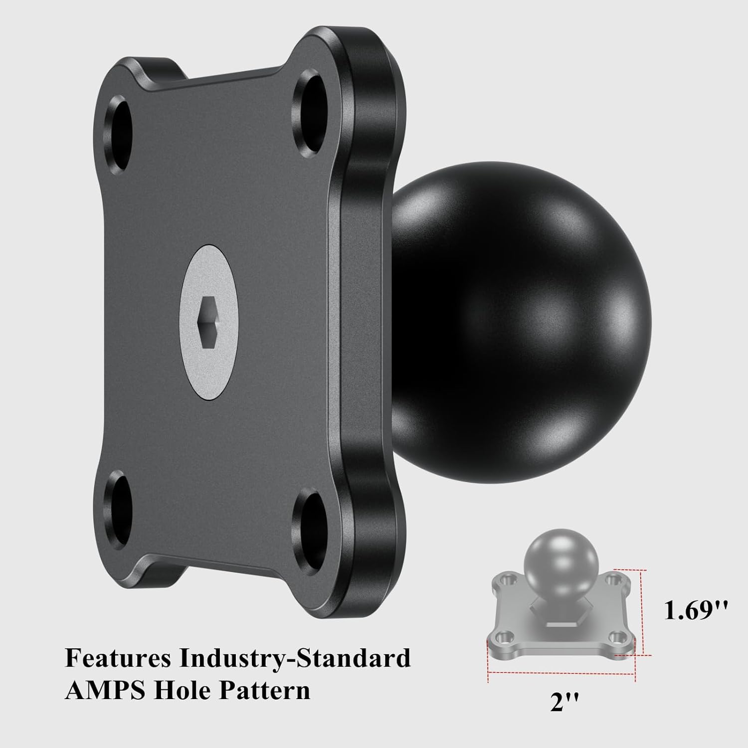 1'' Ball Mount Base with Aluminum Alloy 4-Hole AMPS Square Plate Compatible with RAM Mounts B Size 1 Inch Ball Double Socket Arm โ image 3
