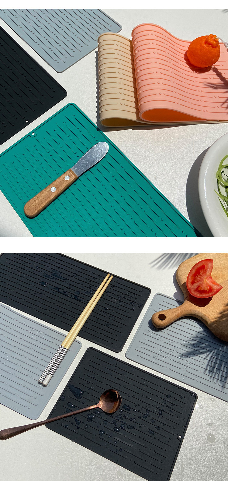 40.5*14.5CM Black Silicone Draining Mat 4-Pack - Heat-Resistant Non-Slip Kitchen and Bathroom Pad for Cups and Utensils โ image 3