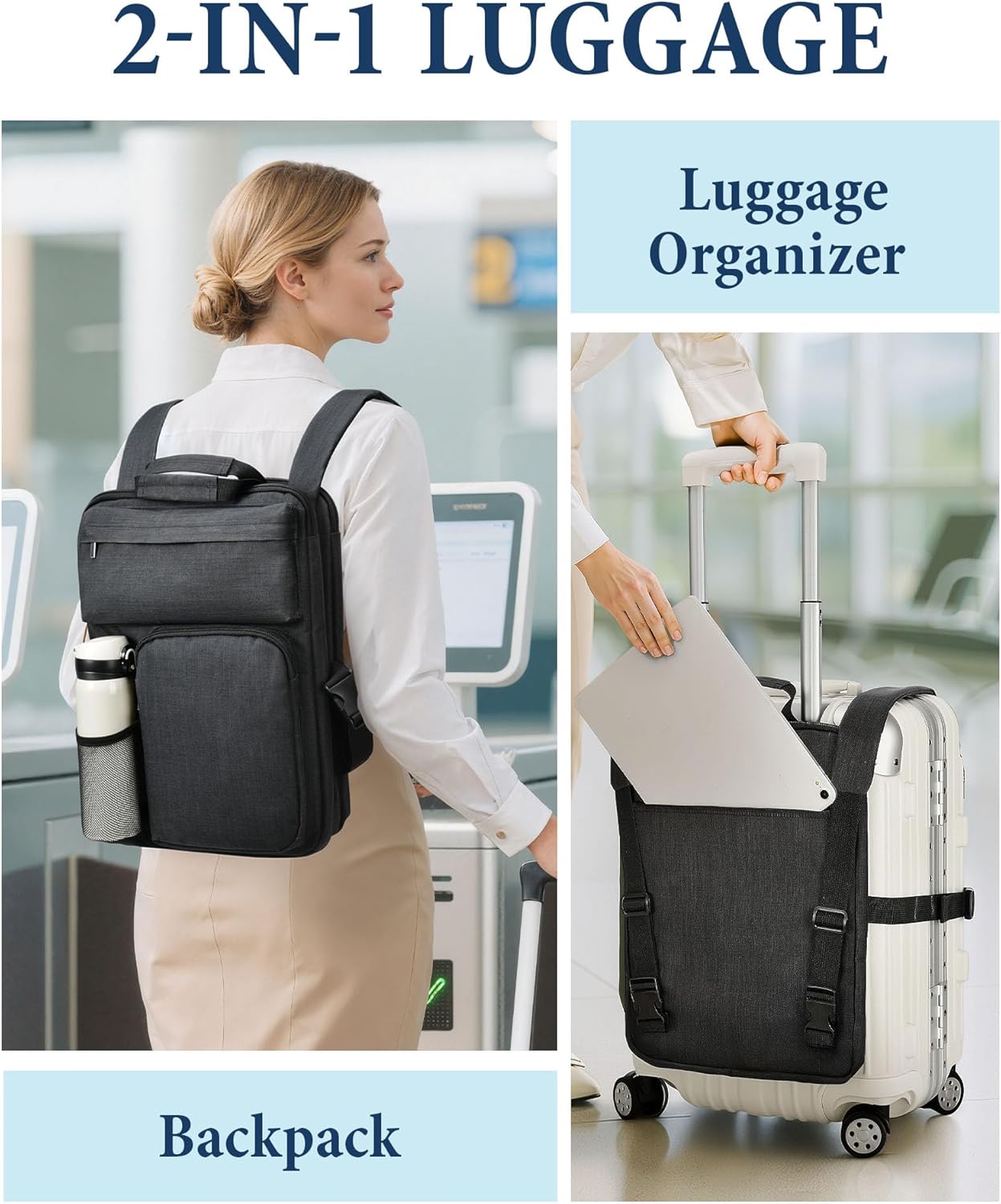 Over Luggage Organizer for Suitcase, Luggage Harness with Cup Holder, Portable Travel Backpack with Adjtable Straps, Hanging Suitcase Organizer for 16" Laptop — image 4