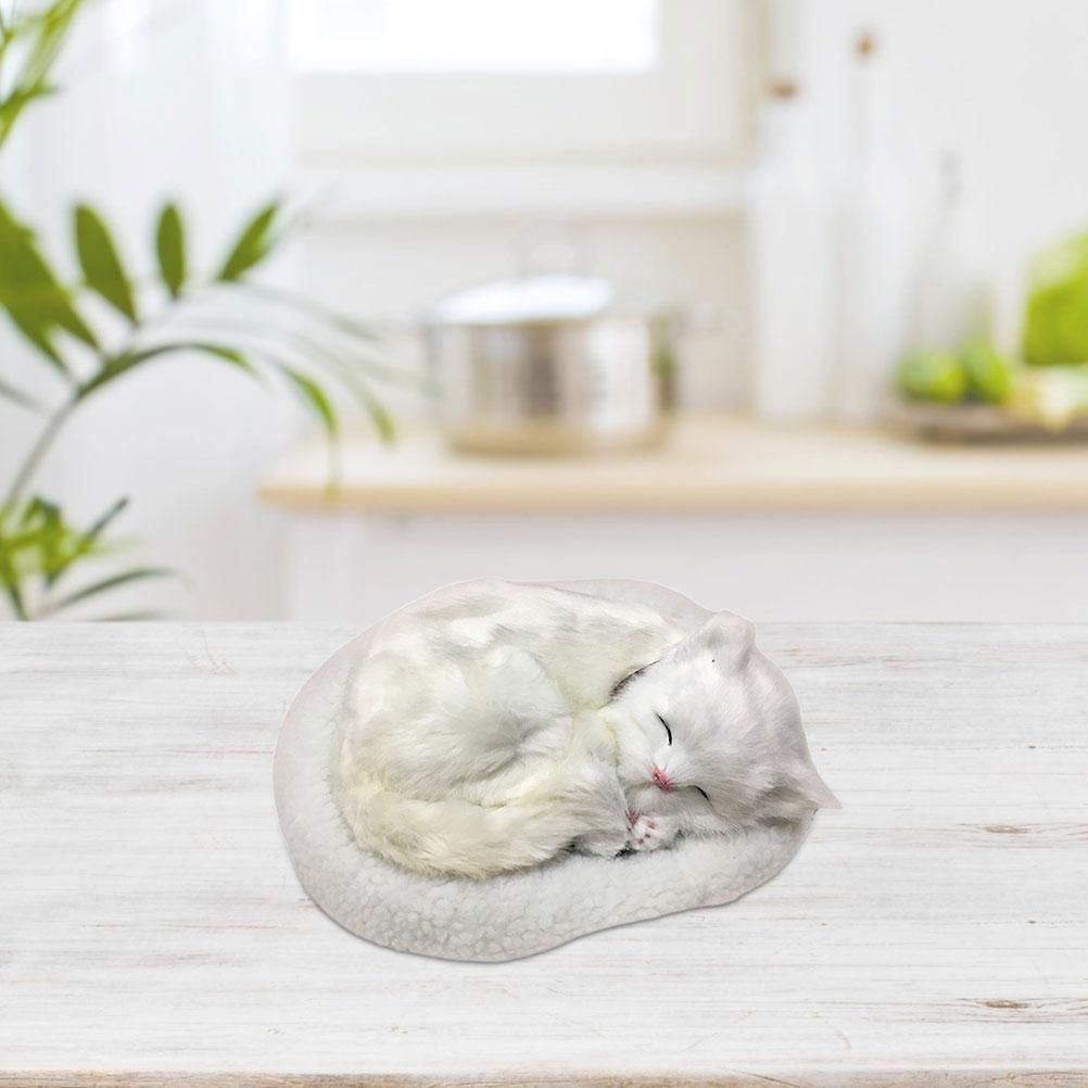 Realistic Sleeping Cat Toy Breathing Cat Stuffed Animal Doll with Mat Plush Toys for Children Home Ornament β image 6