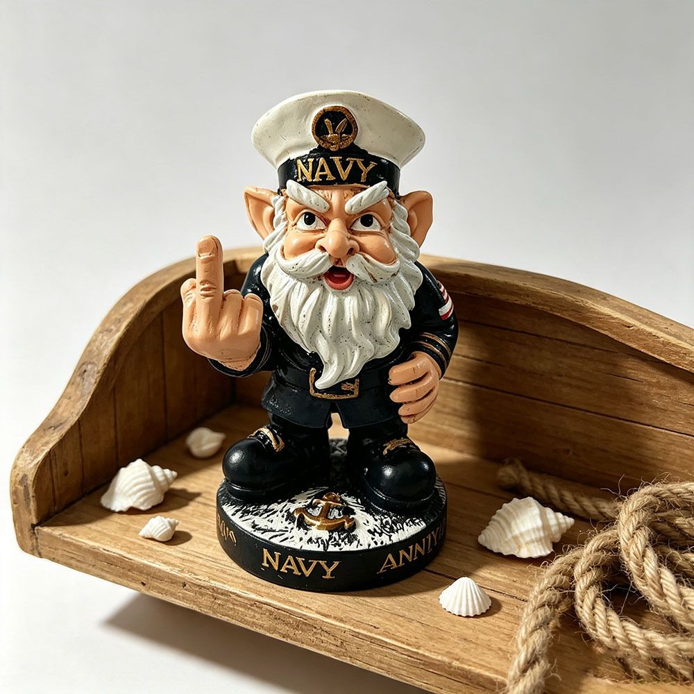 Vintage Nautical Captain Dwarf Figurine: Hand-Painted Distressed Resin, Playful Middle Finger Gesture for Stress Relief, Unique Desk and Office Decor โ image 5