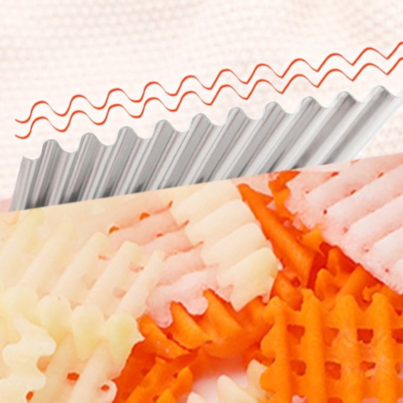 1 piece - Stainless Steel Wavy Potato Cutter with Wooden Handle, Crinkle-Cut French Fry Slicer, Multi-Purpose Vegetable Chopper β image 5