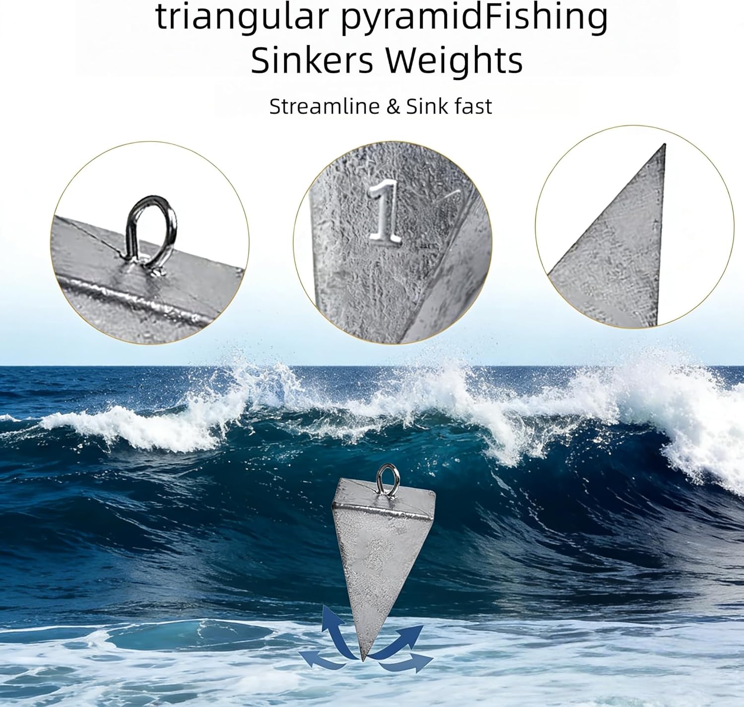 Fishing Weights Pyramid Sinkers Kit Bullet for Ocean Saltwater Surf Gear Tackle 1oz 2oz 3oz — image 2