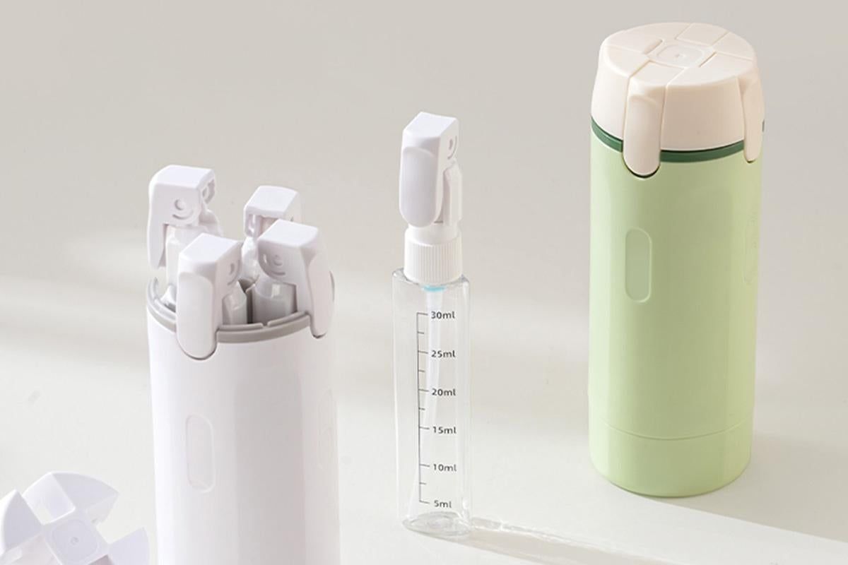 4 in 1 Travel Dispenser with 30ml Travel Bottles for Shampoo Lotion - White — image 5