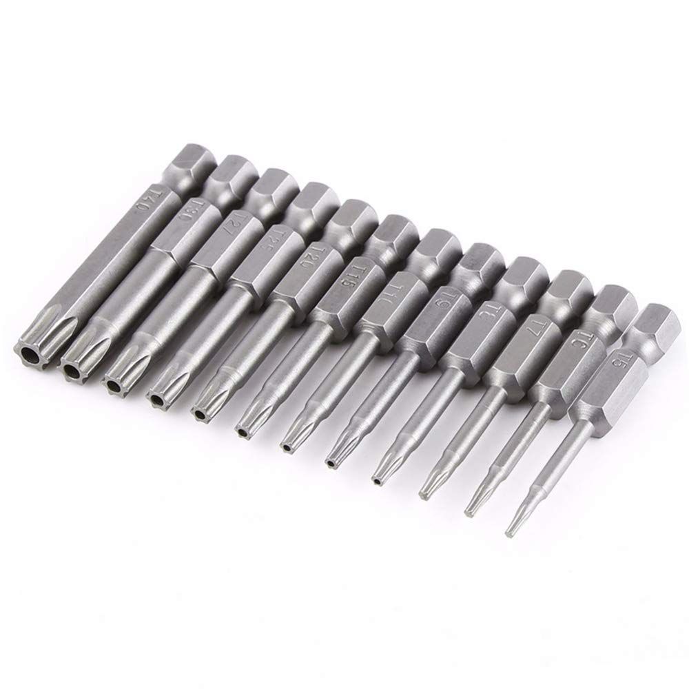 12pcs 1/4 Inch Hex Shank T5-T40 Torx Head Screw Driver Bit Set Security Tamper Proof Star 6 Point Screwdriver Kit Tools