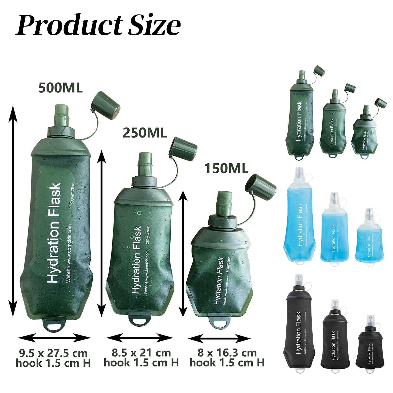150ml Soft Flask,Light Tpu Foldable Soft Water Bottle Leak Proof Hydration Flask,Soft Water Bottle Running for Running Hiking Cycling Camping Portable Travel — image 3