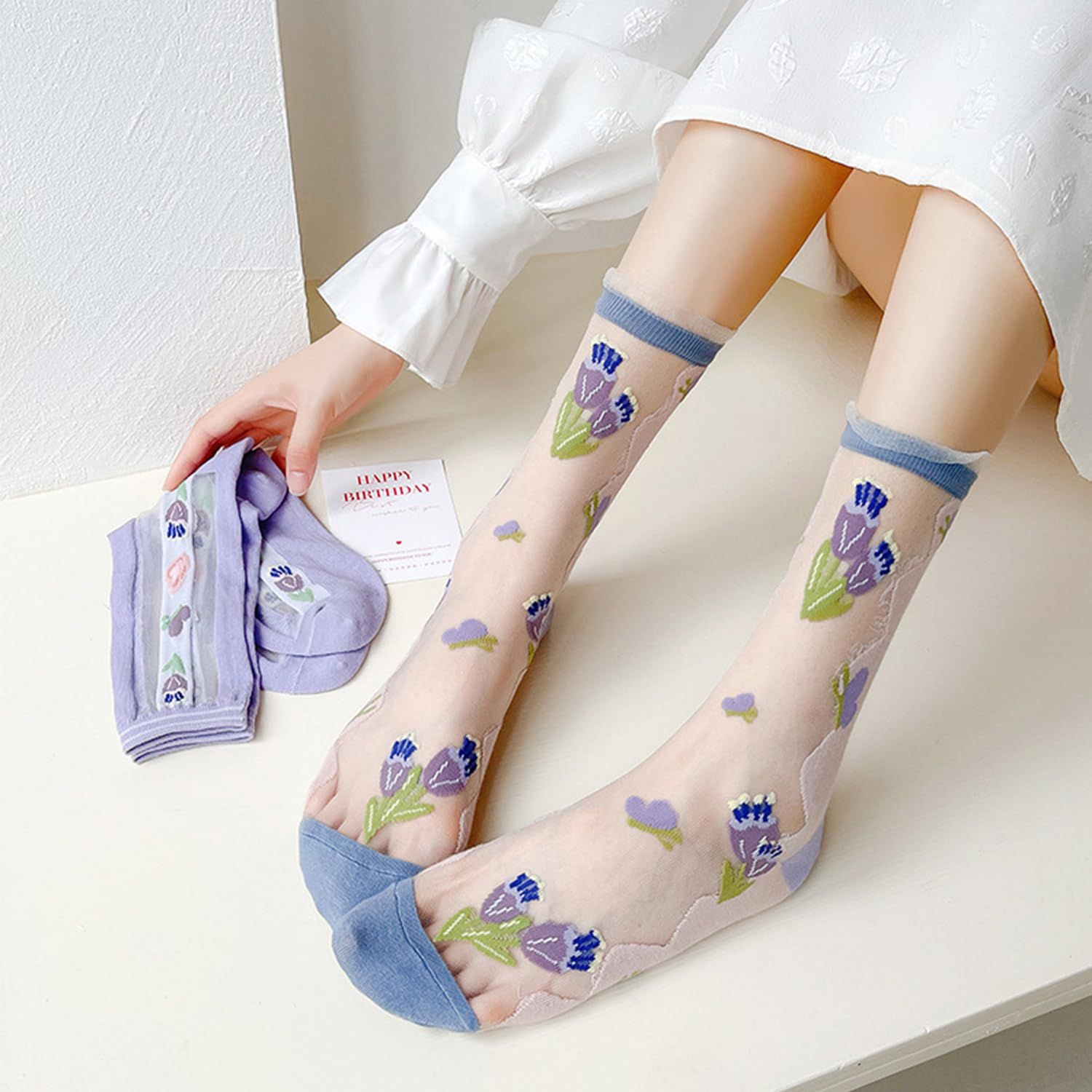 3 pairs Womens Girls Lace Sheer Socks Ultrathin Crystal Glass Crew Socks Transparent Novelty Nylon Fishnet Ankle Socks — image 2