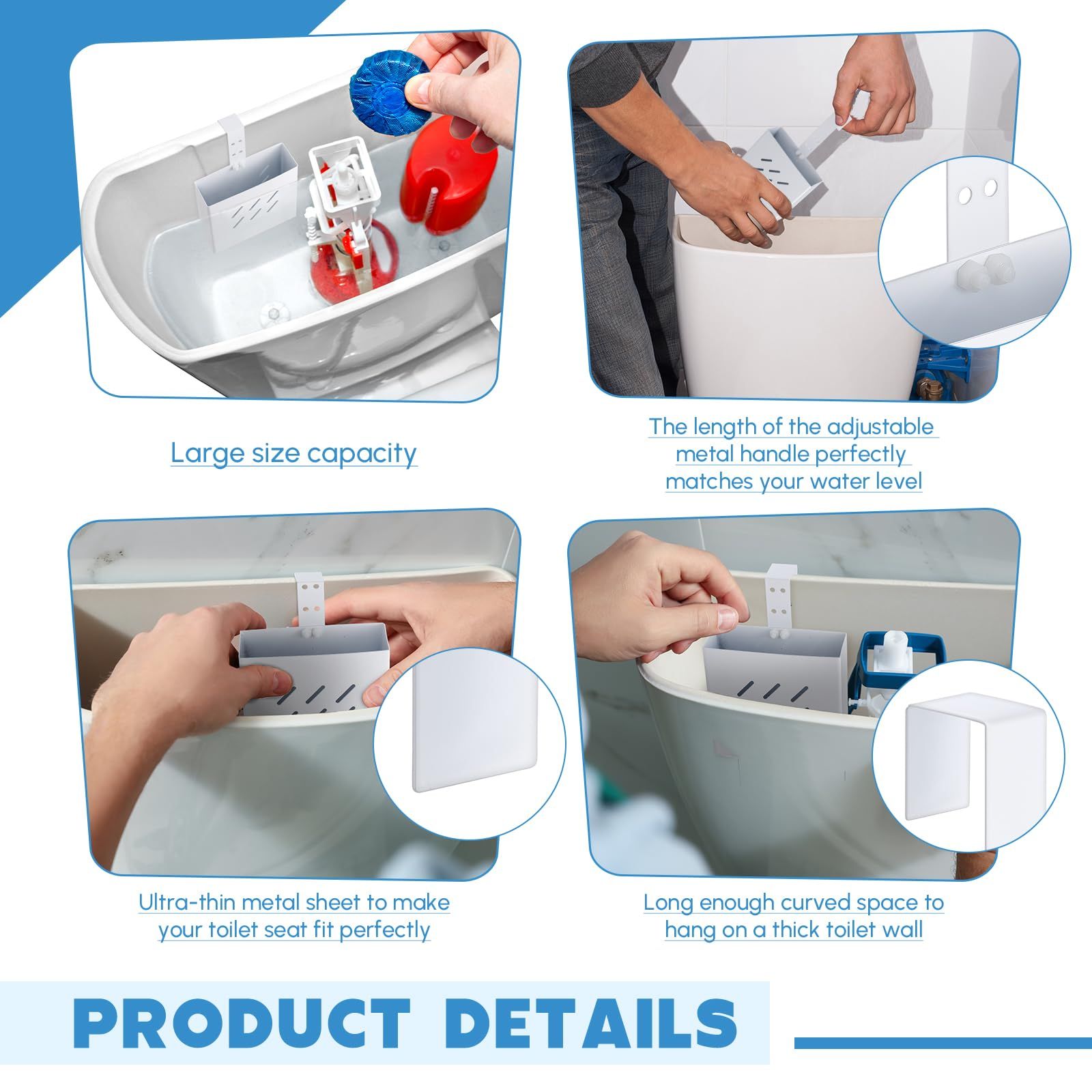2 Pcs Large Size 4. 33 x 1. 38 Inch Stainless Steel Toilet Tank Cleaning Tablet Holder with Adjustable Hook to Hang Toilet Cleaner Box — image 2