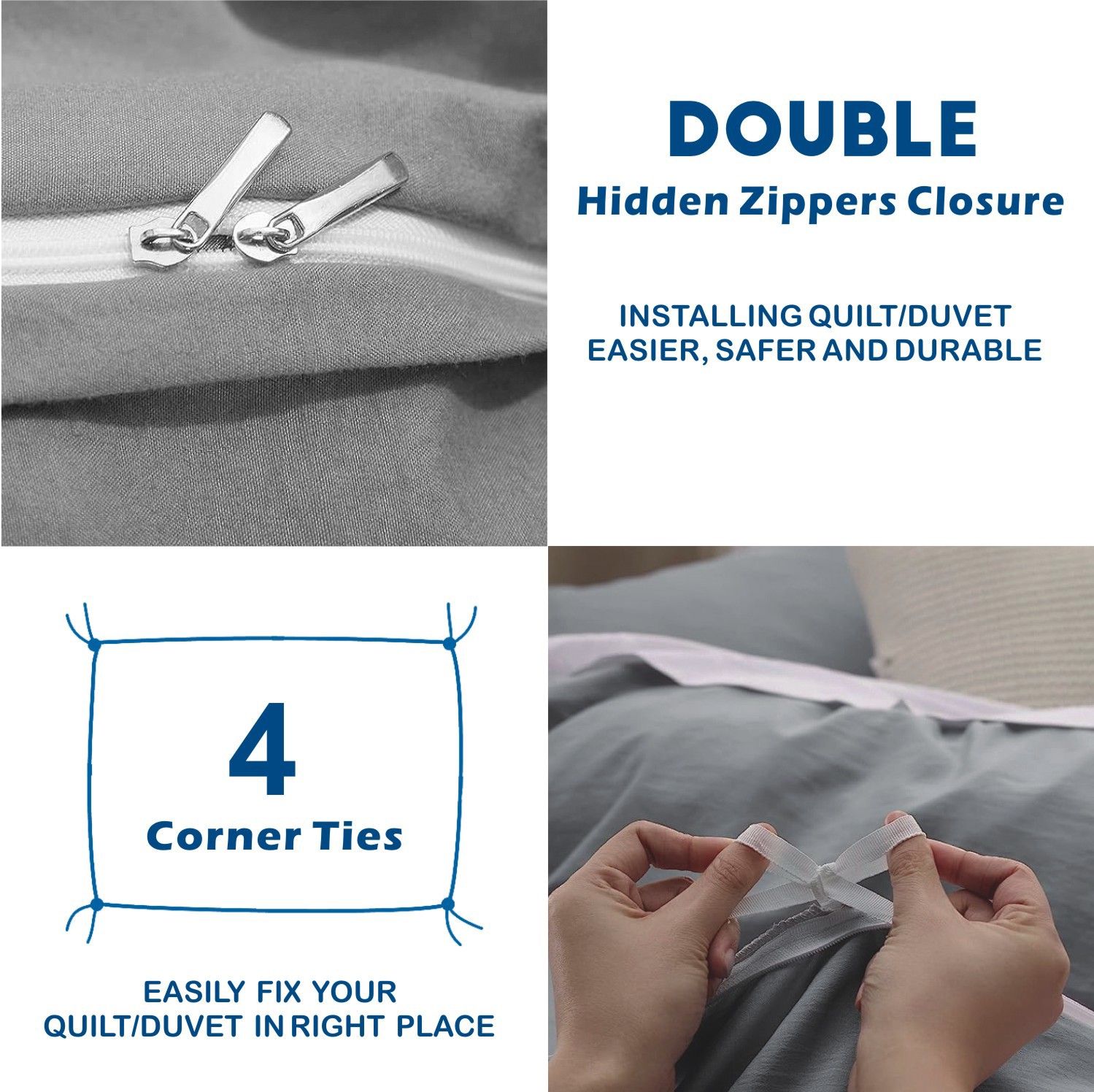 3 Piece Hotel Soft Microfiber Quilt Cover Set-2000TC Duvet/Donna Cover Set & Pillowcases -1 Quilt Cover Zipper Closure & 1 x Pillowcases-Breathable Bedding — image 3