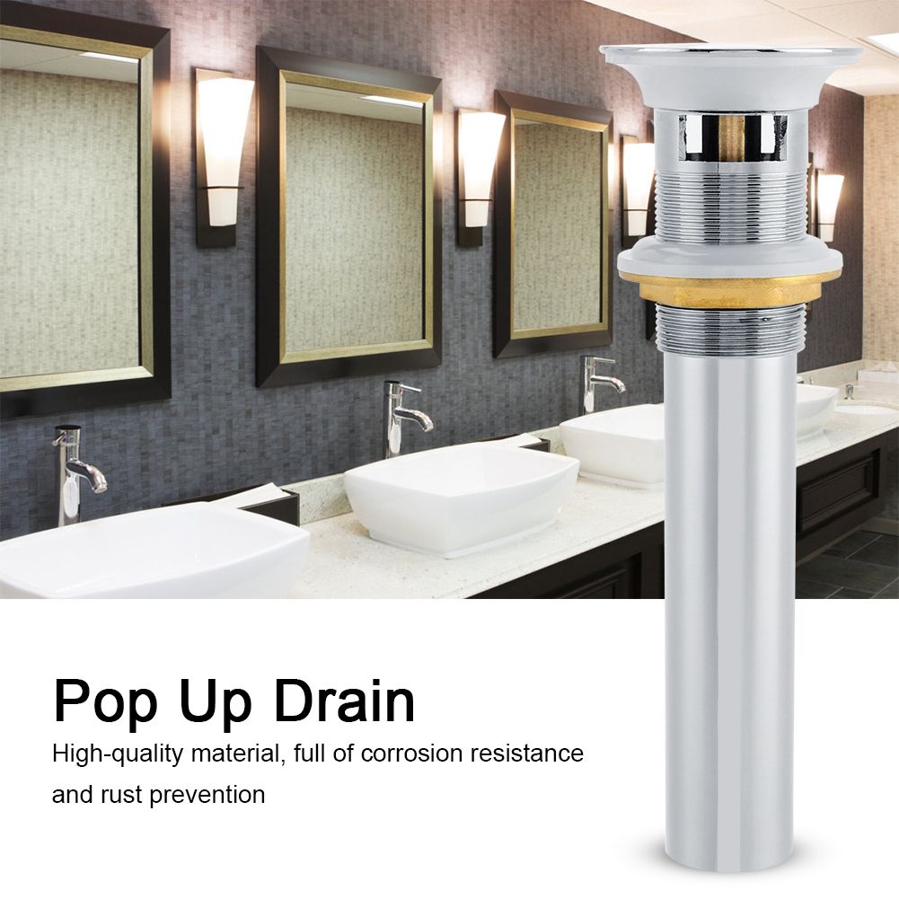 G1-1/4" Brass Bathroom Basin Sink Pop Up Drain Assembly with Overflow (Silver Chrome) — image 3