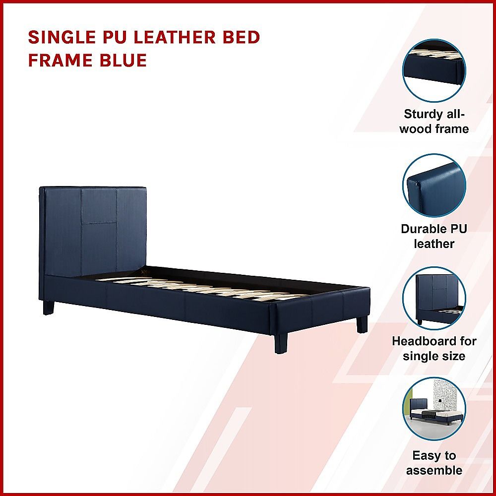 Single PU Leather Bed Frame Blue โ image 3