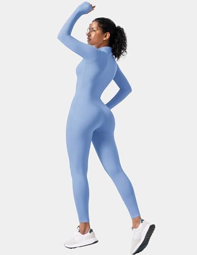 Long-Sleeve Zip-Up Bodysuit for Yoga, Workout, Casual Wear & Everyday Styling, L (Azure) — image 2