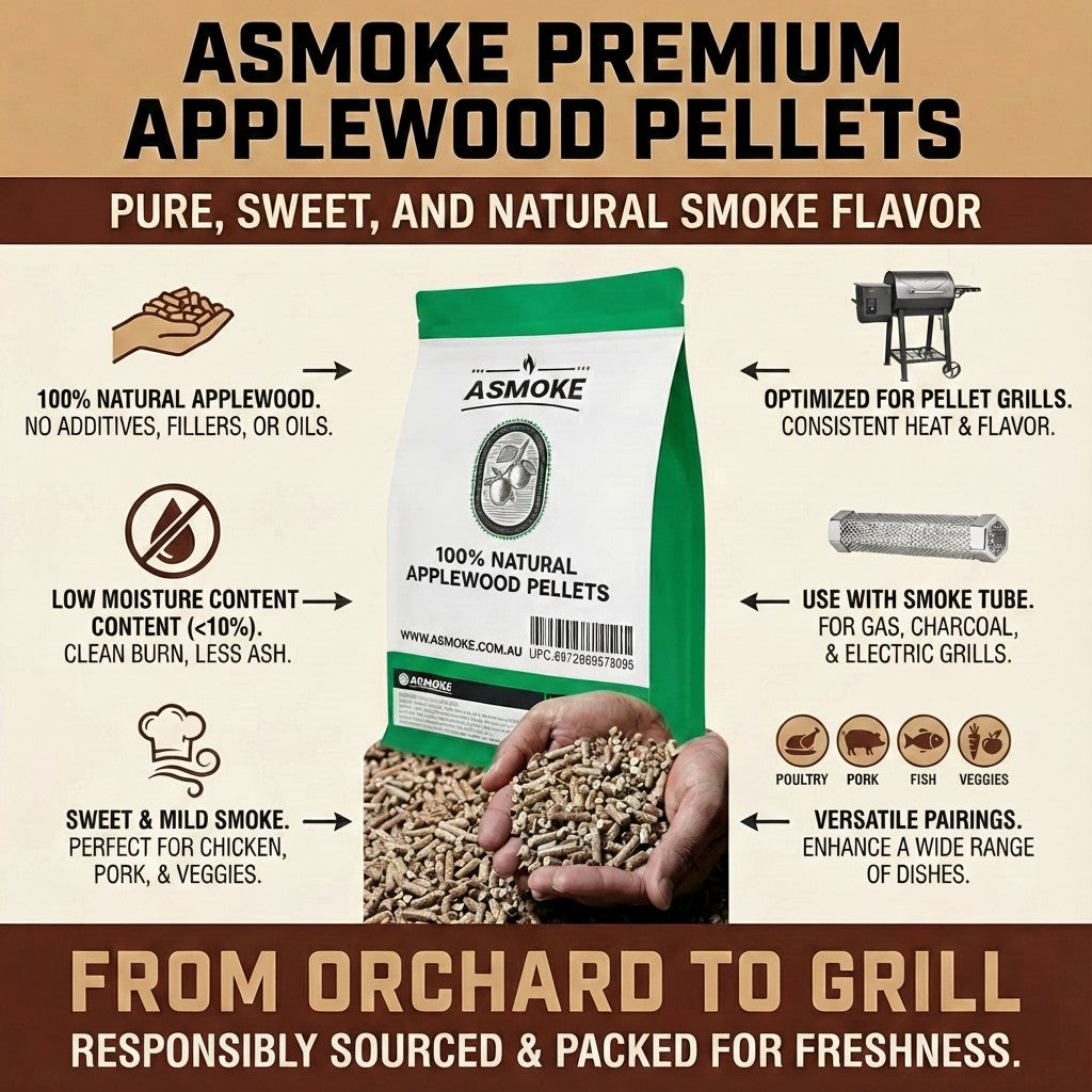 ASMOKE 100% Natural Apple Wood BBQ Smoker Pellets (2.27kg) - Premium Fruit Hardwood for Chicken & Pork — image 2