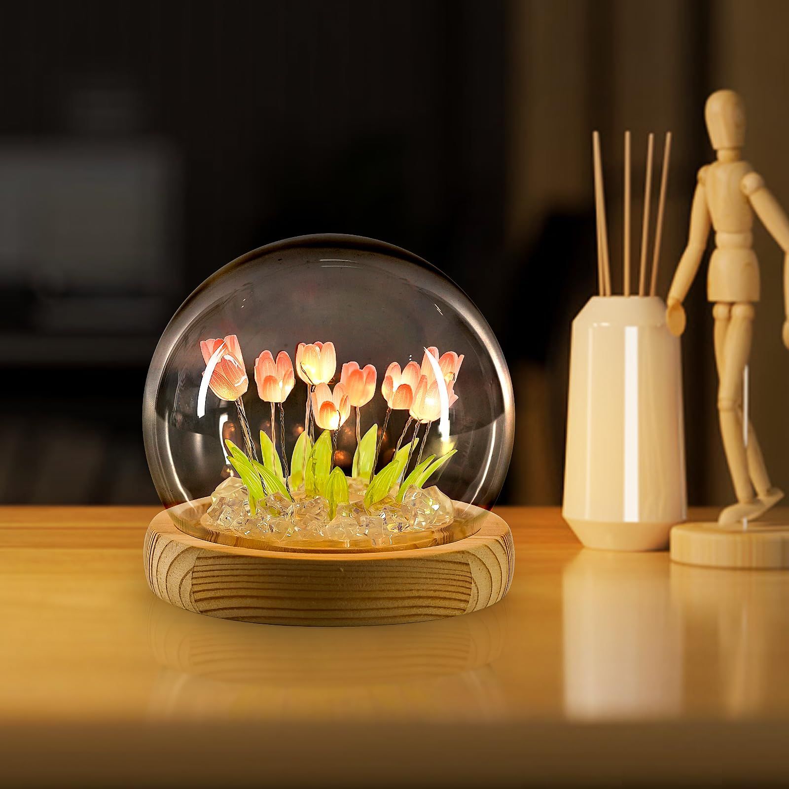 Tulip Night Light Handmade Tulip Decoration Bedroom Sleep Light Atmosphere Simulation Flower Birthday Gift for Friends, Girls, Family (13 Flowers)(10*10*10cm) — image 5