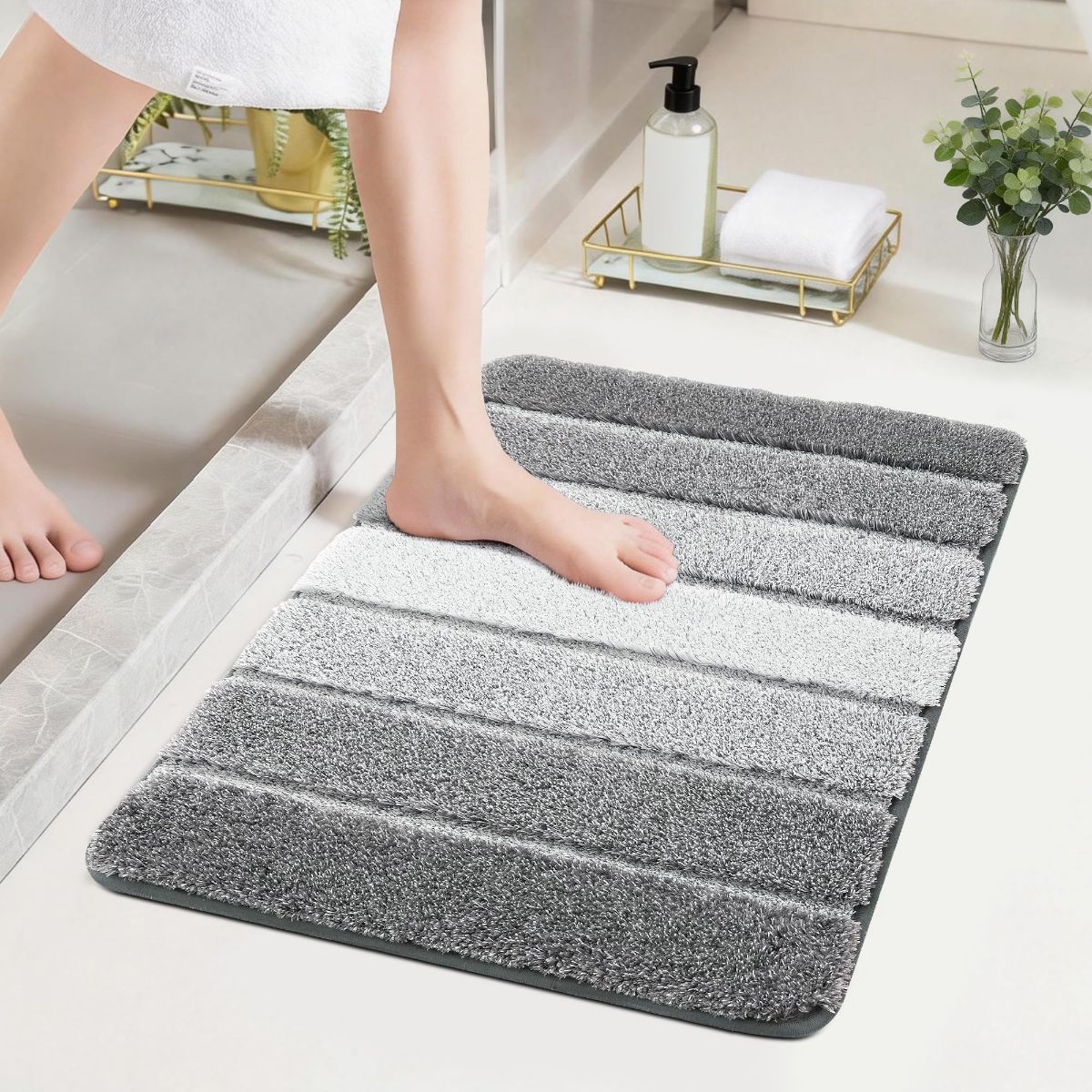 Bathroom Rugs,Ultra Soft Absorbent Bath Mat,Beige | Non-Slip TPR Backing Stays in Place, Machine Washable Bath Rugs Shaggy Rug for Bathroom Floor - Gray - Size