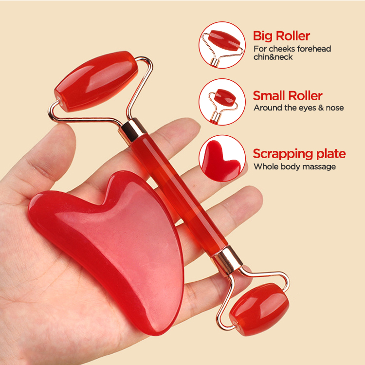 Black Dual-Head Resin Facial Roller and Heart-Shaped Gua Sha Set for Home SPA Skincare and Face Neck Massage — image 4