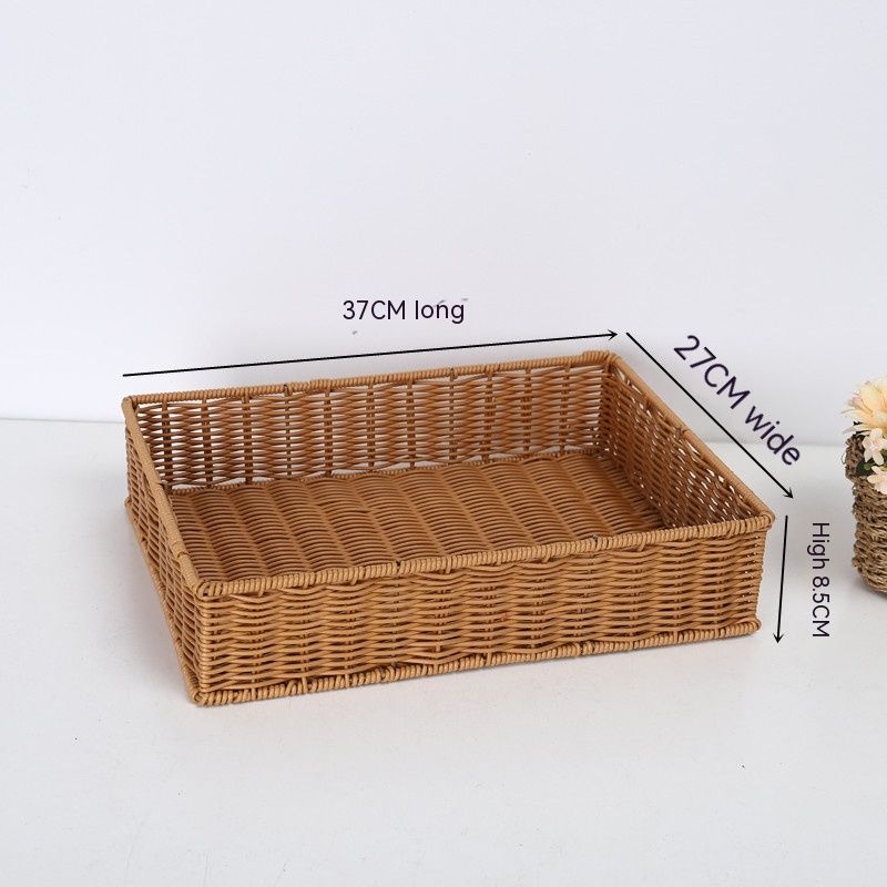 2 Pack Imitation Rattan Woven Bread Baskets,Poly Wicker Fruit Baskets for Food Serving,Display,Vegetables,Home Kitchen,Restaurant