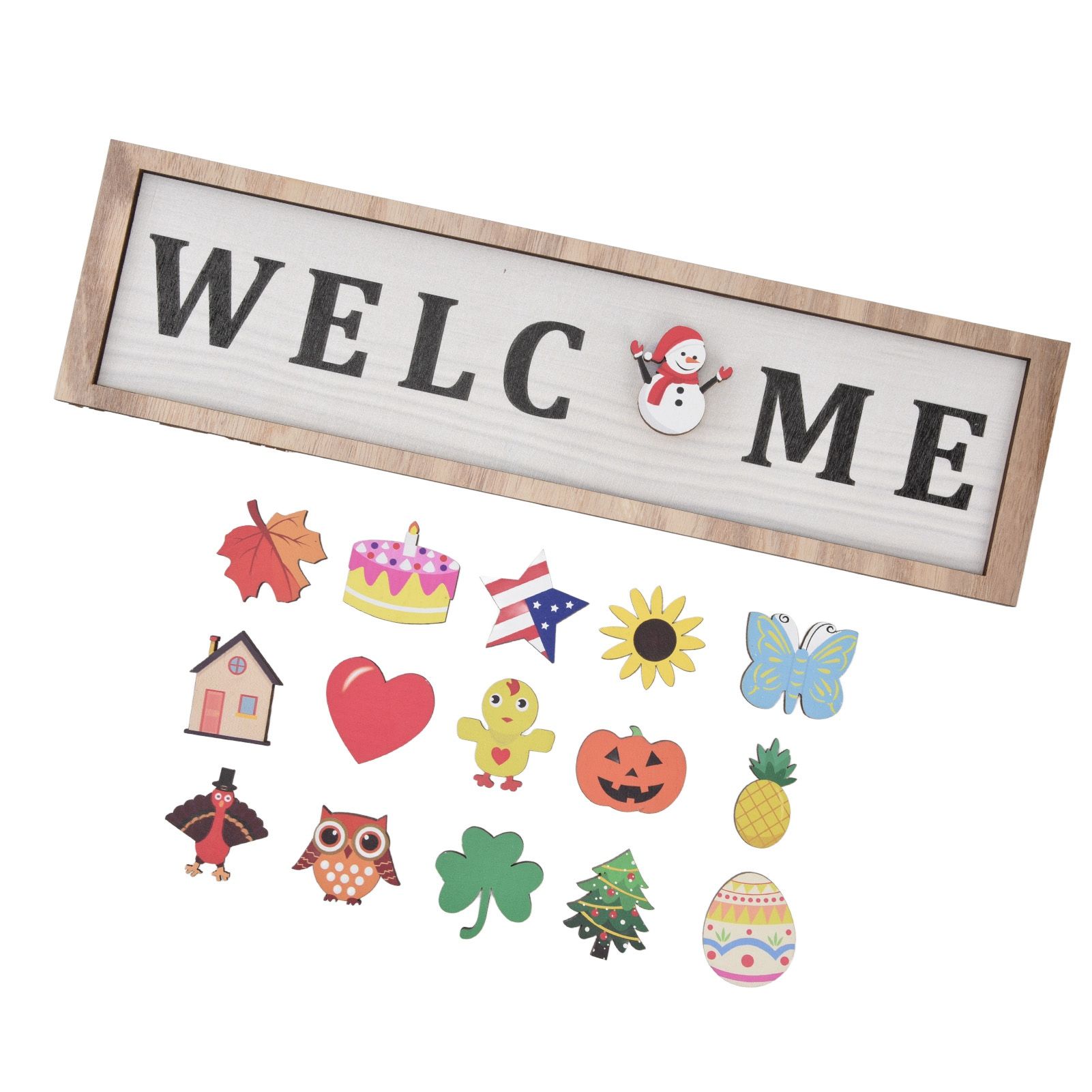 Door Sign Wooden Seasonal Rustic Welcome Door Decoration with 16 Interchangeable Icons for Farmhouse Office Home — image 5