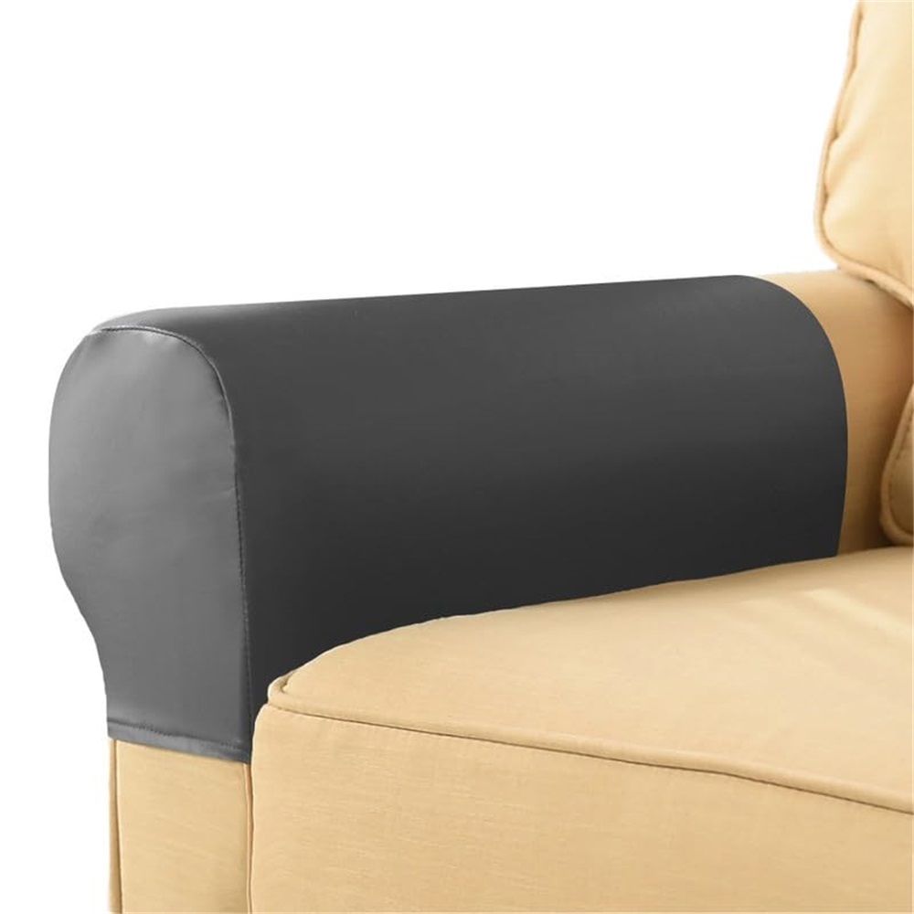 Set of 2 PU Leather Sofa Armrest Cover Anti-Slip Waterproof Furniture Armrest Protector Armchair Slipcovers for Recliner Sofa Chairs(Grey) — image 3