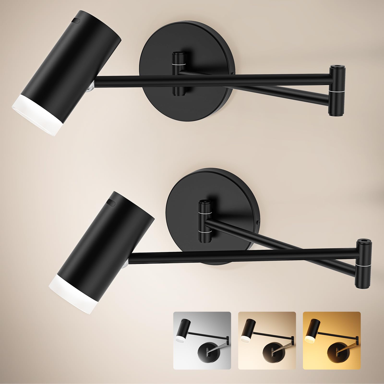 Battery Operated Wall Sconces Set of 2, Swing Arm Wall Lamp with Remote Control, Not Hardwired Led Wall Lamp Fixtures Dimmable Wall Light Decor for