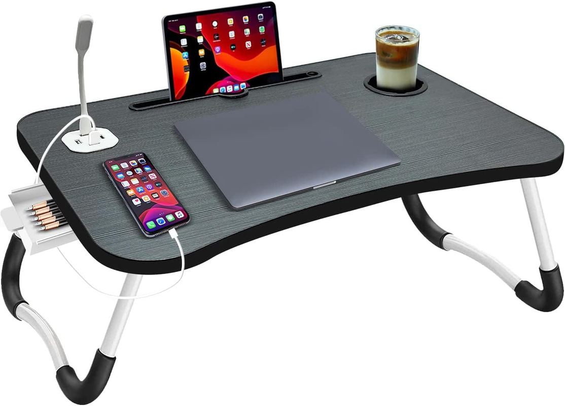 NNECN Laptop Desk Bed Table Tray Folding Breakfast Table Portable Lap Standing Desk Notebook Stand Reading Holder for Bed/Sofa Large Lap Desk with USB-Charger