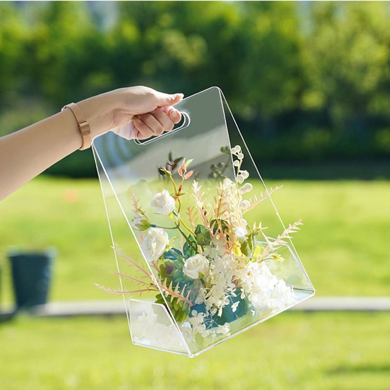 Acrylic Hand-held Vase,High-end Transparent Flower Box,Portable Flower Basket Floral Arrangement Flower (Acrylic vase)