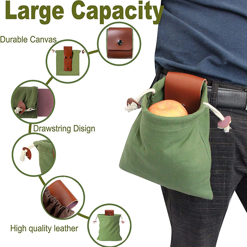 Black Collapsible Canvas Foraging Pouch - Hands-Free Belt Bag for Hiking & Camping Activities — image 6