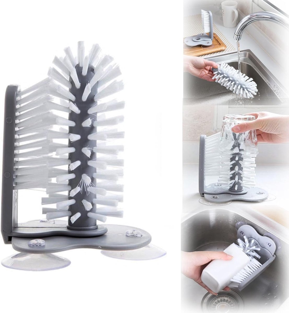 Rinse Brush - Glass Rinse Brush - Beer Glass Cleaner - For Glasses And Cutlery - Brush Cleaner - With Suction Foot - Dish Brush For Glasses - Cups - Mugs